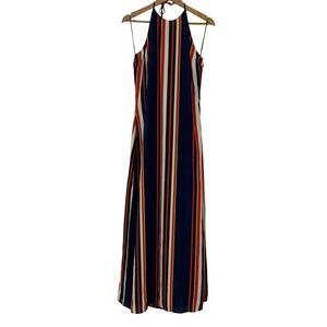 GUESS Halter Maxi Dress XL Orange Blue Cream Resort Boho Vacation Chic Nautical